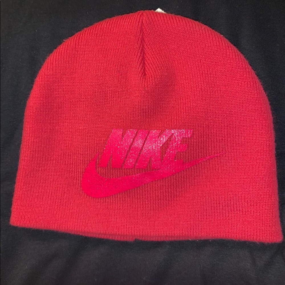 Red Nike Beanie w/Pink Nike Logo & Swoosh